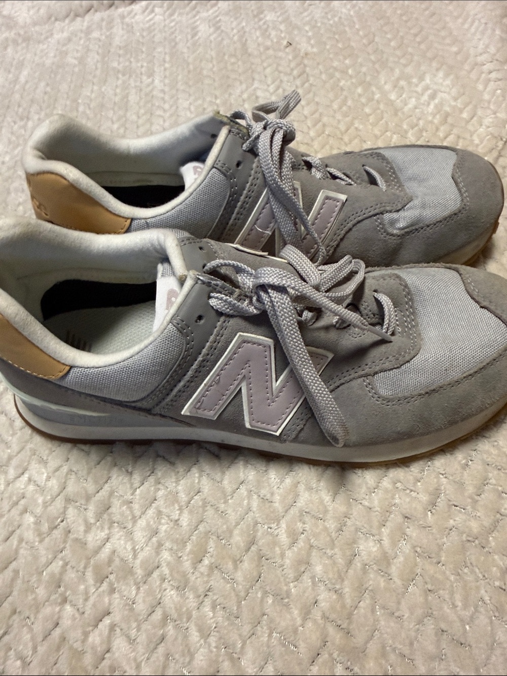 New Balance Gray Suede & Mesh Sneakers with Tan Heel